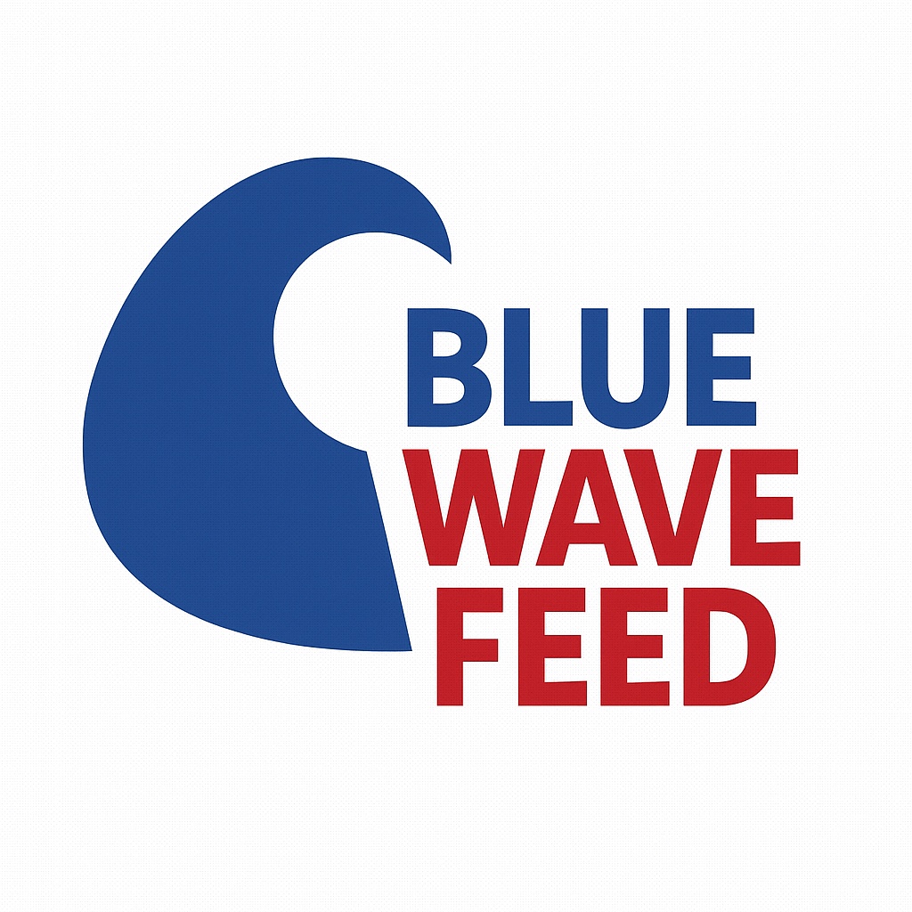 Blue Wave Feed logo with a navy wave and red lettering